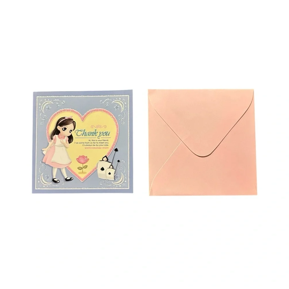 Vintage Y2K Orange Story Lovely White Alice Thank You Card Korea Stationary NWT